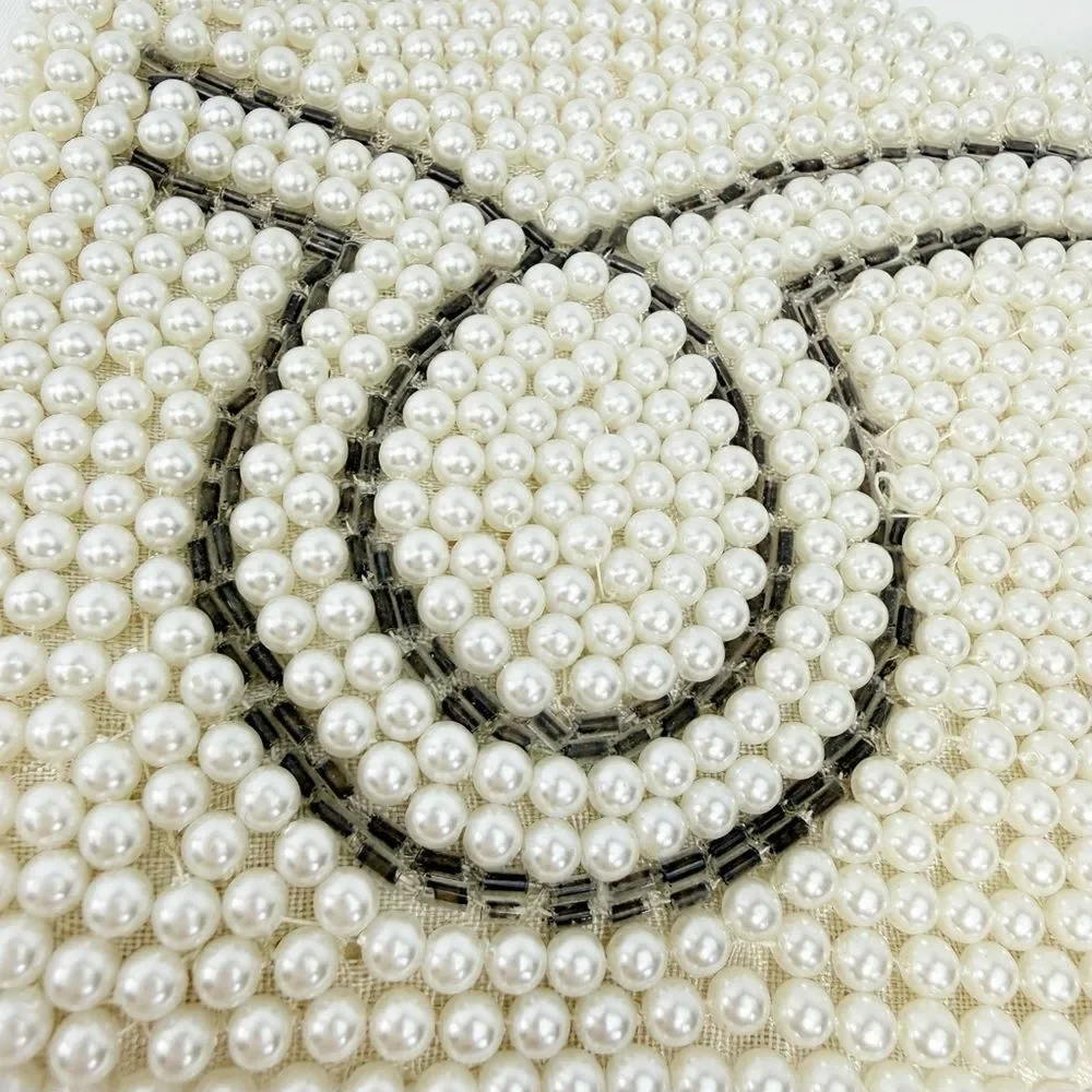 Vintage White Silver Pearl Beaded  Mini Clutch Bag